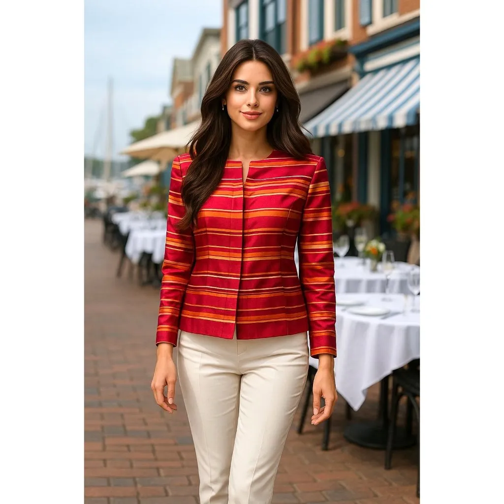 Kasper 16P Raspberry Silk Stripe Jacket Hamptons Chic Coastal Rich City Ready Red Size undefined - Image 8