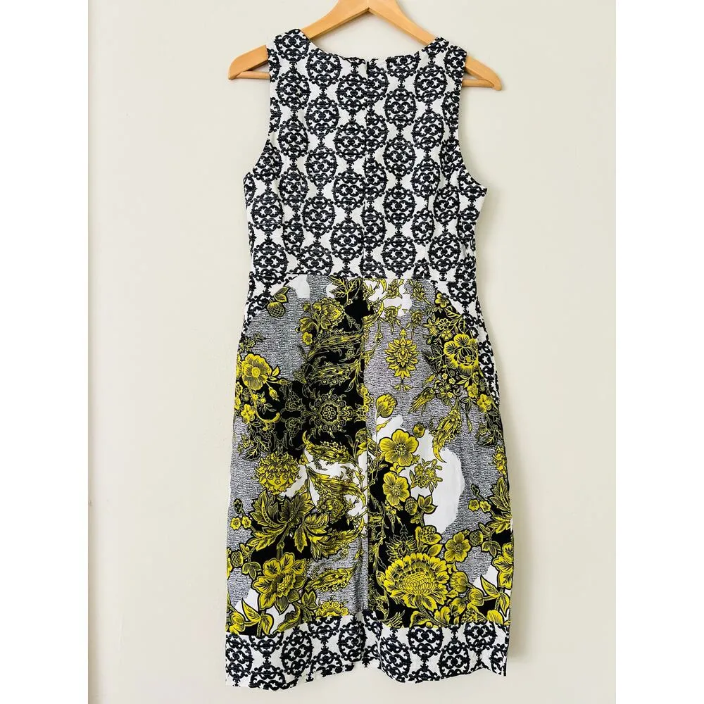 Anthropologie Aires Floral Dress 8 Fitted Shift Green Yellow Weston Wear Cotton - Image 5