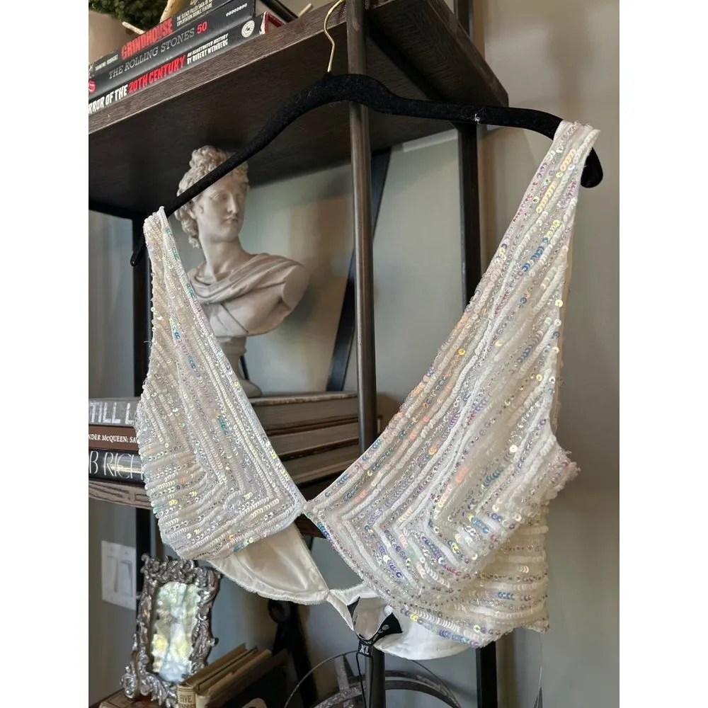Retrofete Magda Irredescent Sequin Crop White Pearl Womens XL - Image 10
