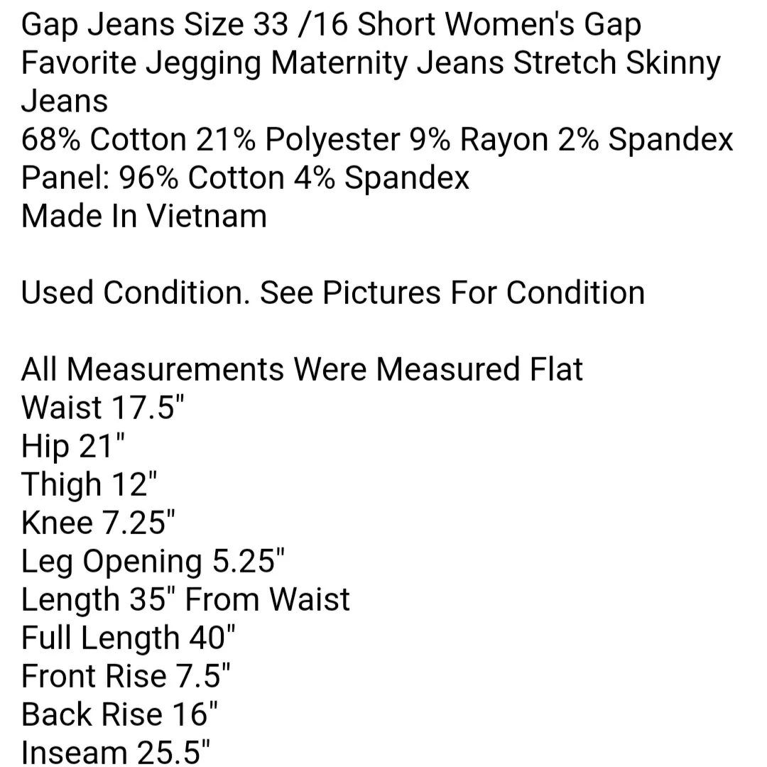 Gap Jeans Size 33 /16 Short Women's Gap Favorite Jegging Maternity Jeans Stretch Skinny Jeans - Image 6