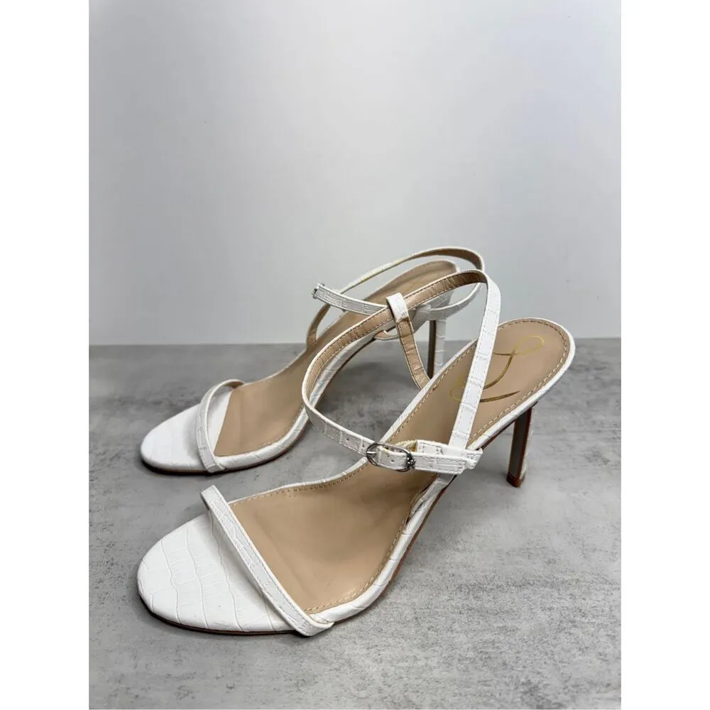 Sam Edelman Sandals Womens Size 8 White Croc Embossed Faux Leather Beachy Heels - Image 2
