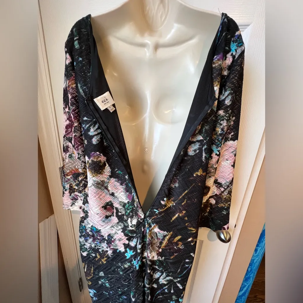 ECI Women's Medium Black Floral Multicolor Sheath‎ Lined Back Zip Midi Dress - Image 10