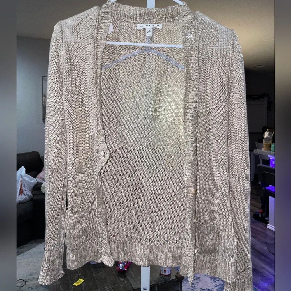 Banana Republic Cardigan Sweater Womens Small Linen Knit Y2K Old Money Preppy - Image 2