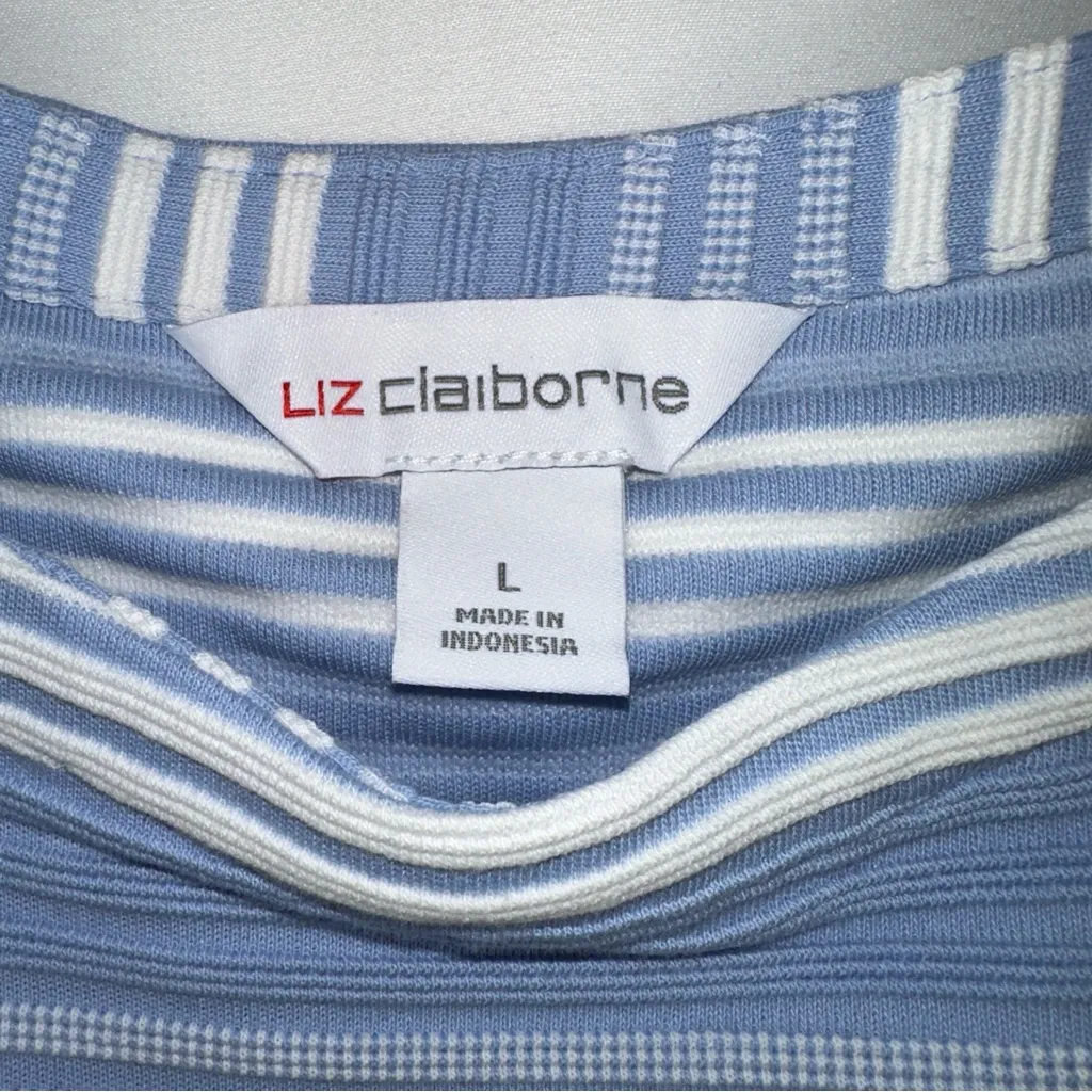 Liz Claiborne Top Women's Large Brunnera Blue and White Stripe Knit Tunic NEW - Image 2