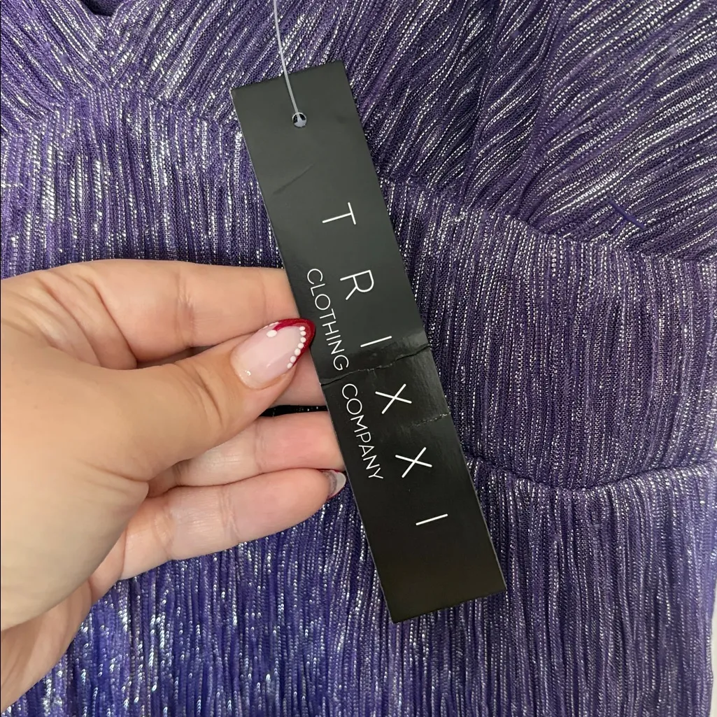 Trixxi Womens Babydoll Dress Purple Silver Shimmer Tiered NWT Size L - Image 6