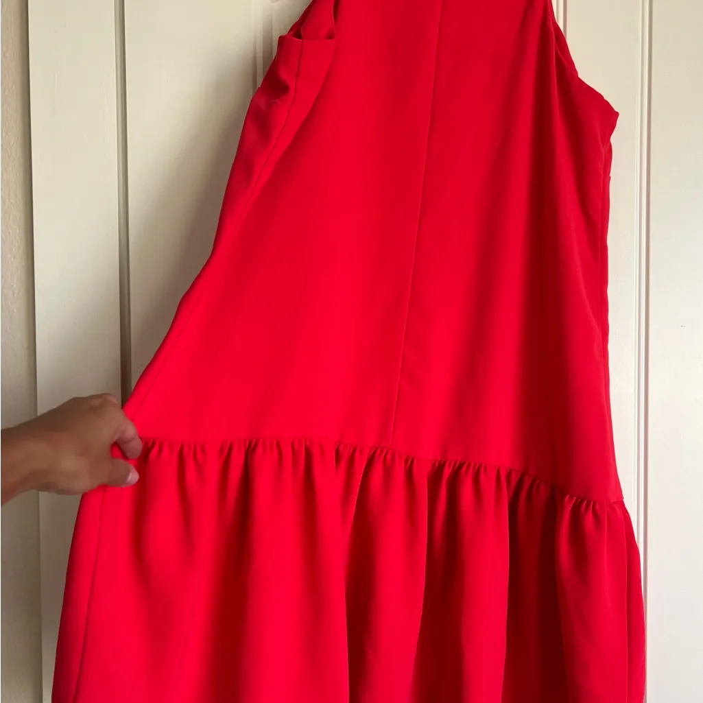 Amanda Uprichard Ezra Drop Waist with Ruffle Heh Dress Bright Red Hue Sz M - Image 8