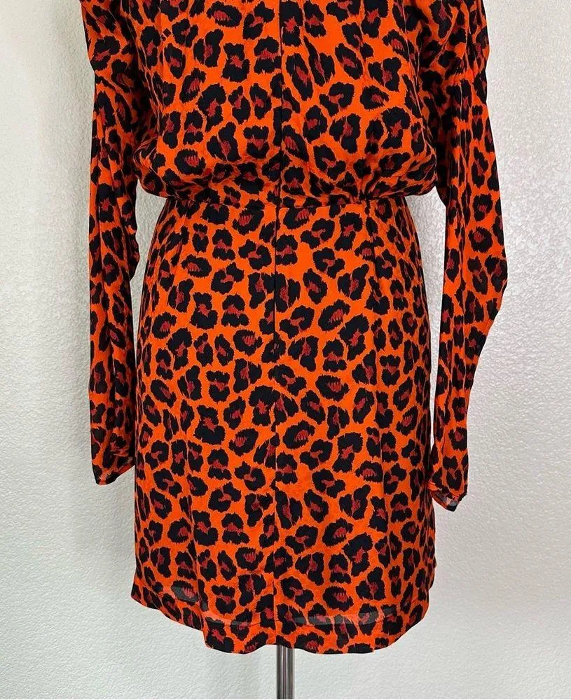 MSGM Milano Ruffled Orange Leopard Print Crepe Mini Dress, Sz Medium Red - Image 10