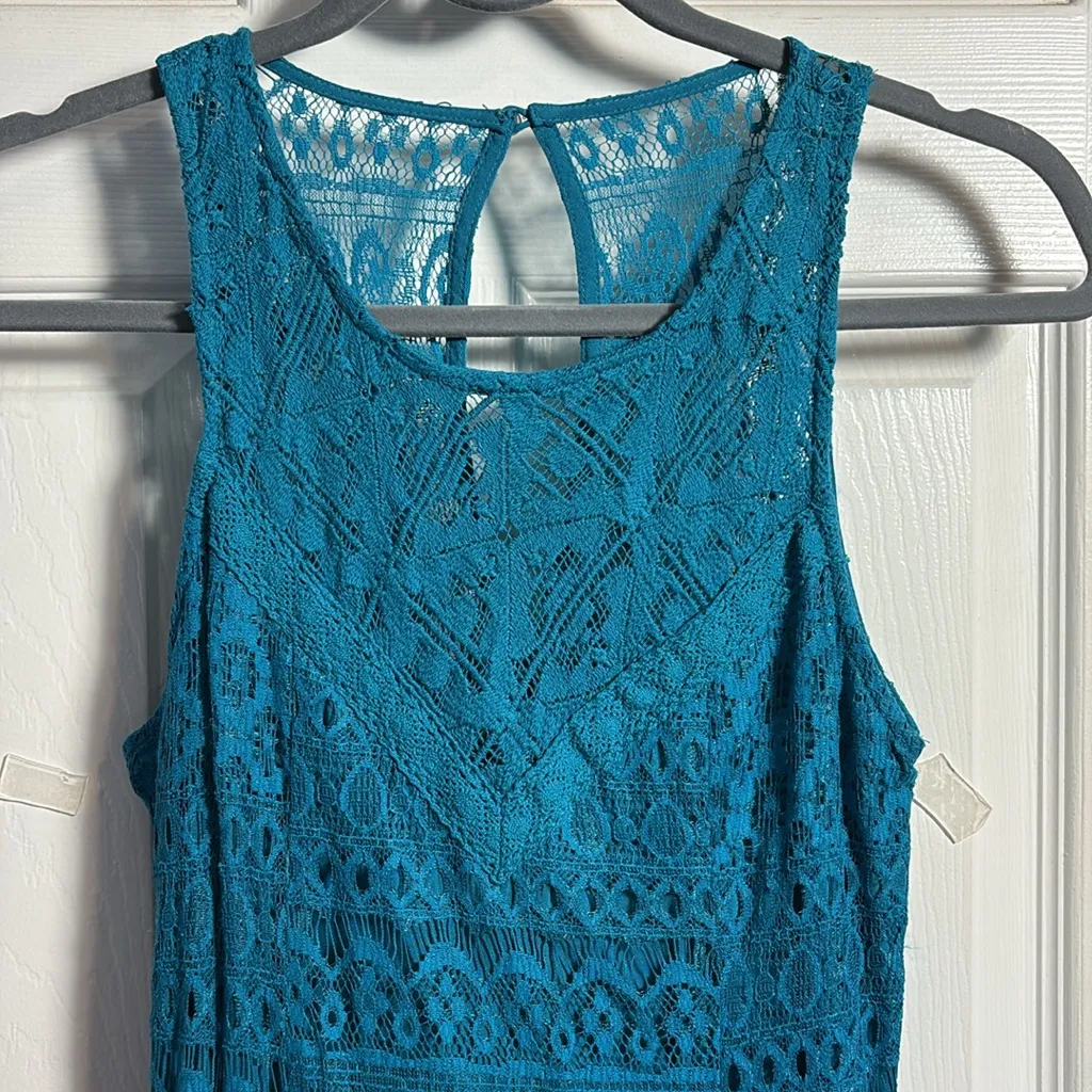 Hollister Croched Lace Teal Halter Midi Dress Size 4 - Image 3
