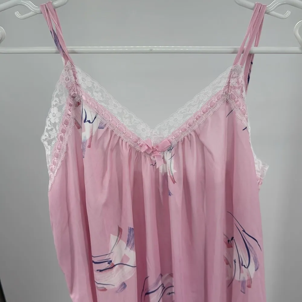 Odyssey by Avon Pink floral Lace Trim slip nightie and matching Robe S vintage - Image 5