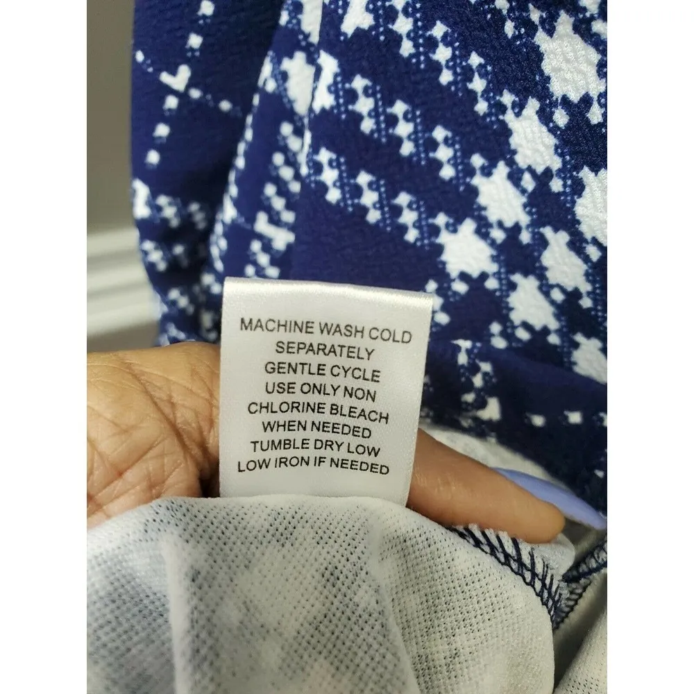 Violet B Women Blue&White Polyester Short Sleeve Scoop Neck Knee Length Dress 2X - Image 10