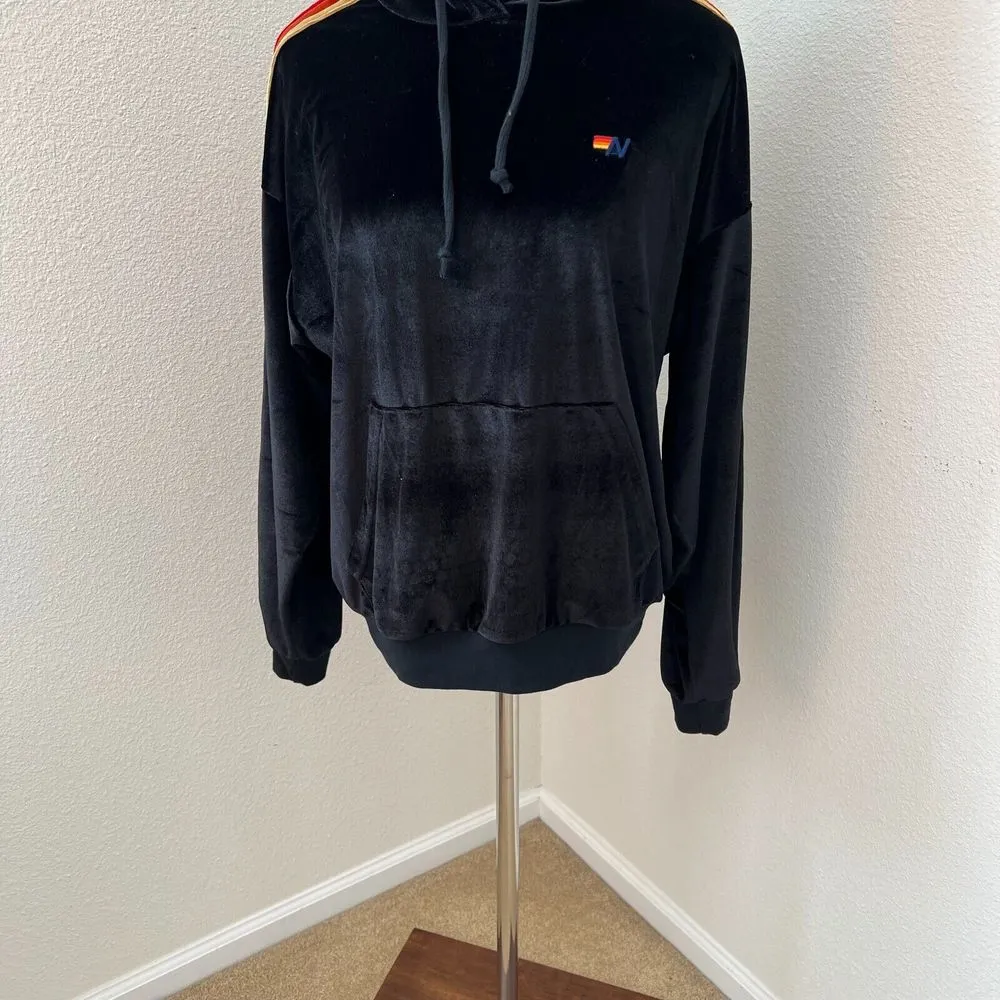 Aviator Nation Classic Velvet Stripe Pullover Hoodie Sweatshirt Women's Size Sm - Image 2
