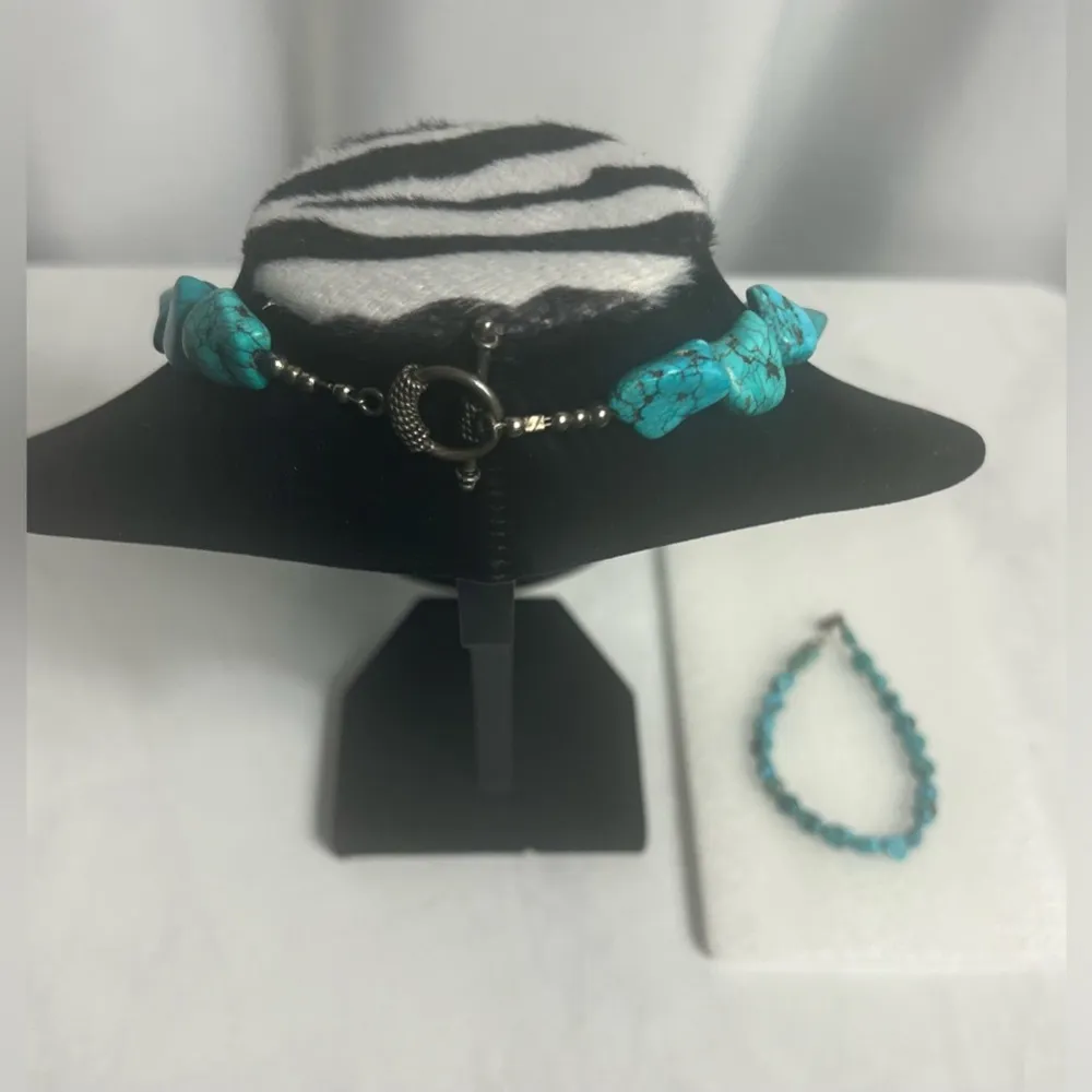 Turquoise The Lucky Stone Necklace and Bracelet Set Large Stones New Long Blue - Image 8