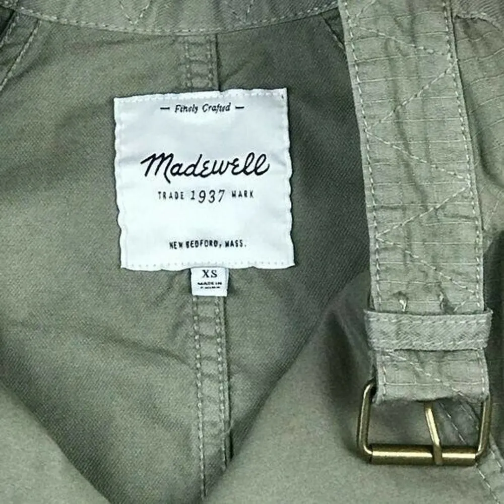 Madewell Short Sleeve Moto Jacket size XS/S Green Khaki Utility Oversized Sahara - Image 5