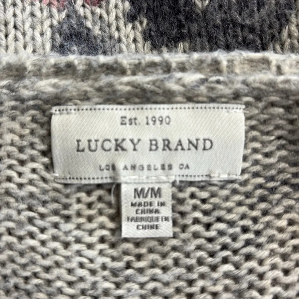 Lucky Brand Floral Pullover Sweater Gray Pink Size Medium Bell Sleeve - Image 4