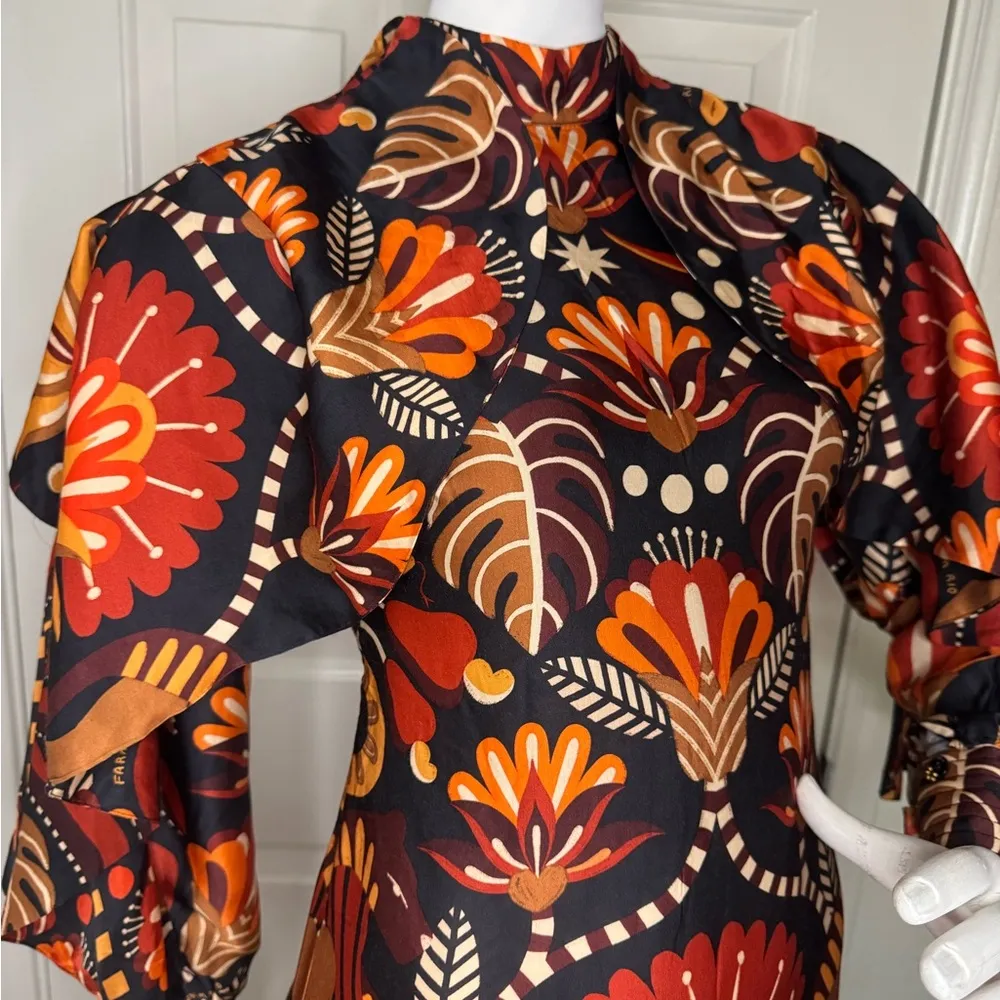 FARM Rio  RED NATURE BEAUTY SCARF BACKLESS MIDI DRESS Size XXS. - Image 10