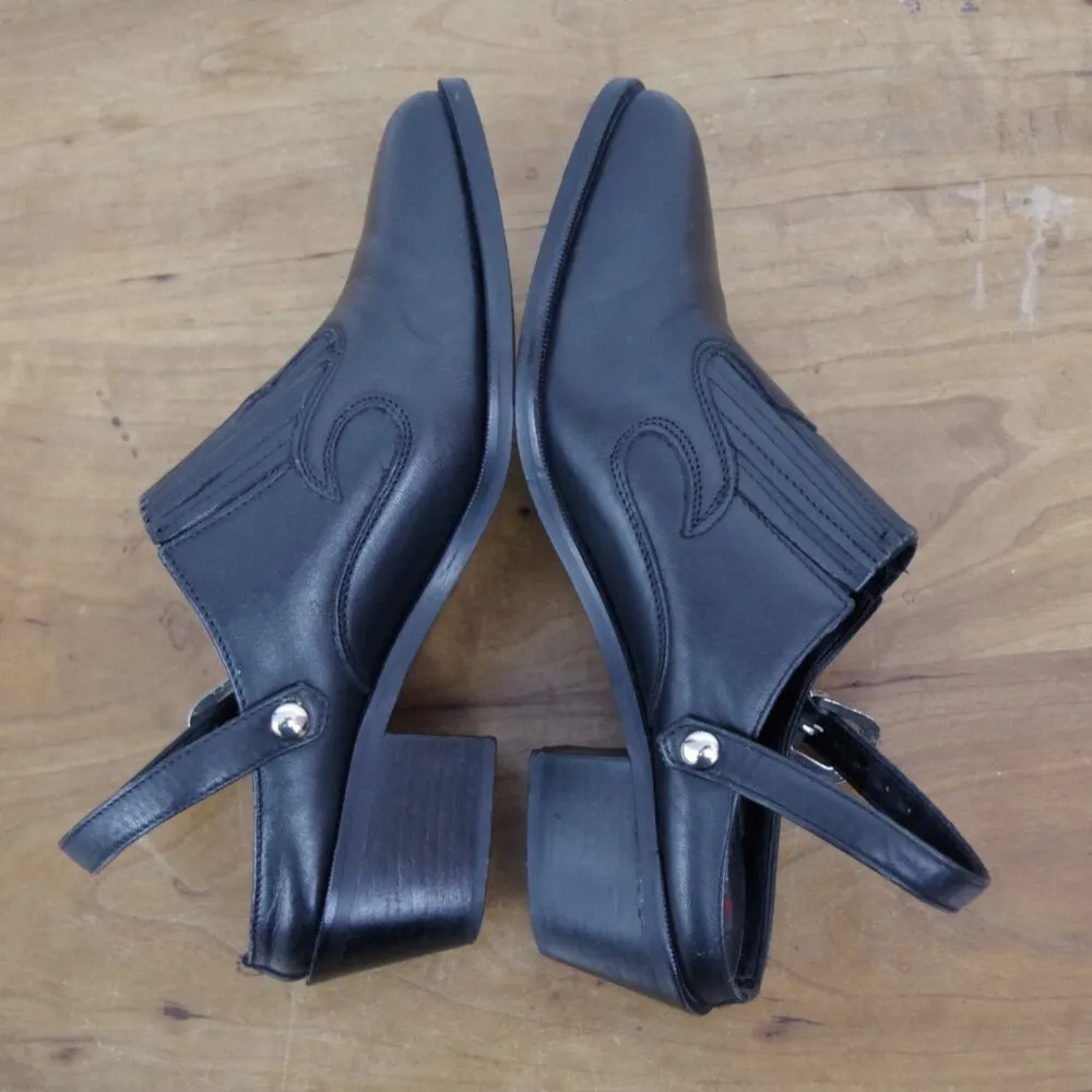 Vintage Dingo Slingback Western Black Leather Mules 6M - Image 7