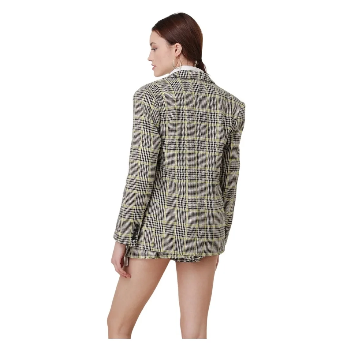 Line and Dot Gabbie Blazer Houndstooth Plaid Black Brown Chartreuse EUC Medium - Image 2