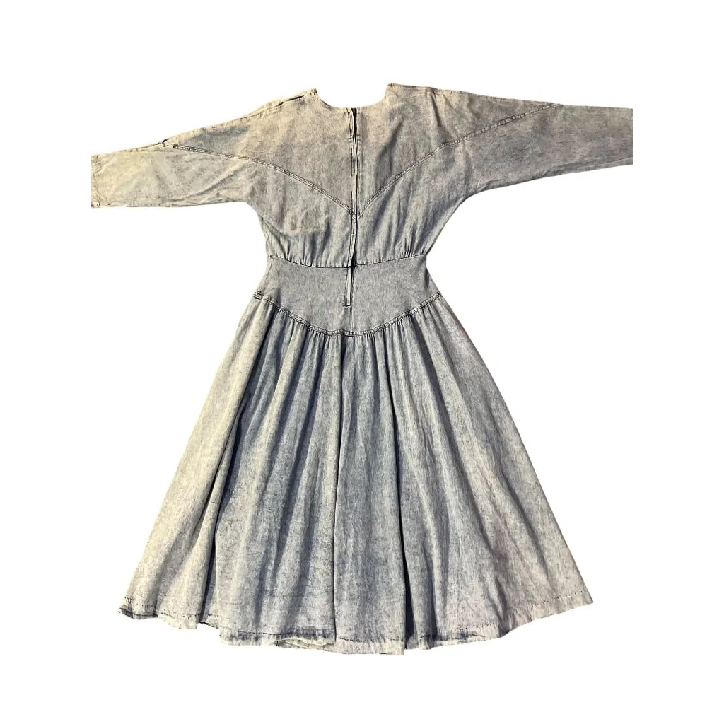 Vintage Colours Blue Denim Dress Womens 12 With Embroidered Detail & Back Zipper - Image 12