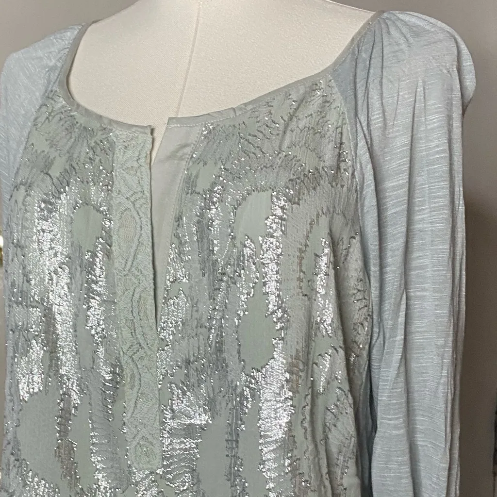 Anthropologie NWT Tiny Starshine
Silver Top Henley 
L - Image 7