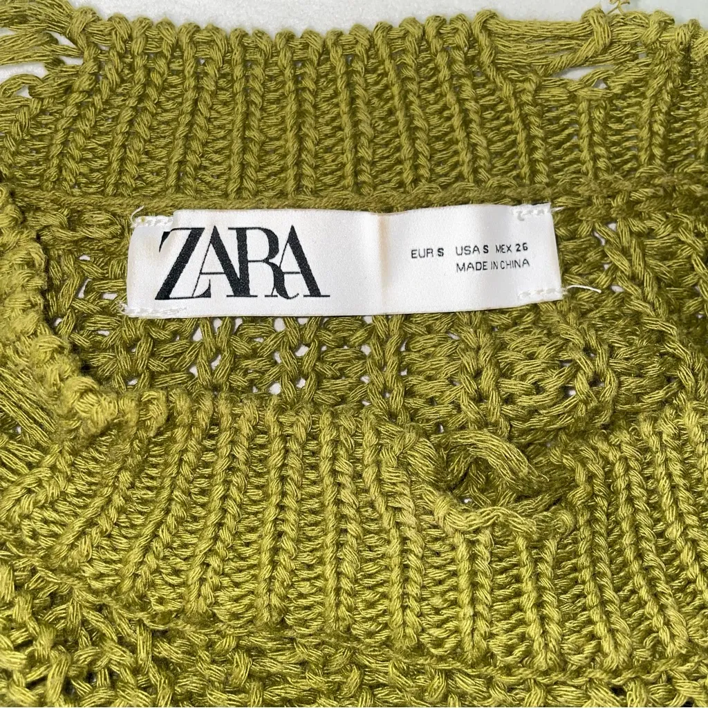 Zara Green‎ Distressed Knit Oversized Sweater | Size Small - Image 9