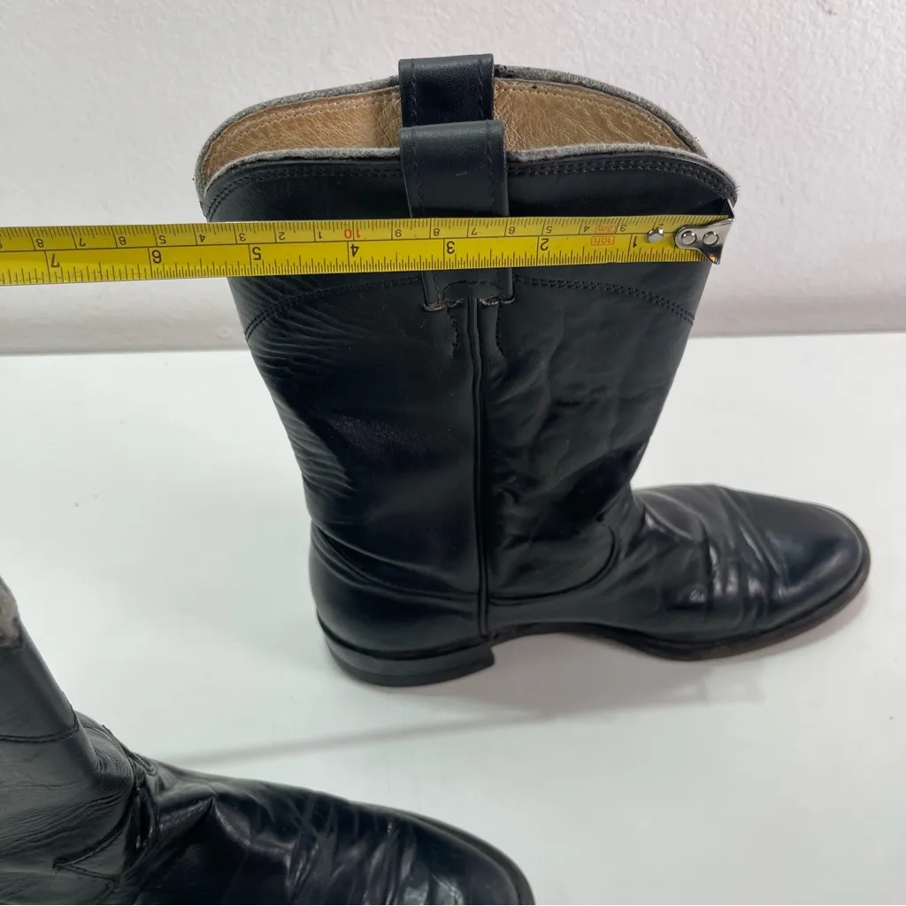 Justin Women Black Leather Roper Boots 6.5 R L3703 Western Cowgirl Biker USA - Image 3