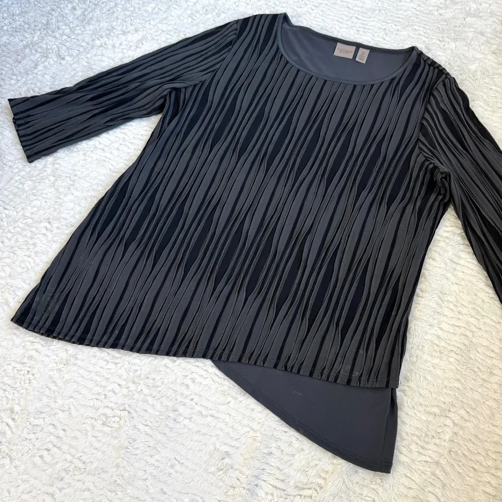 Chicos Easywear Textured Layers 3D Knit Top Sz 2 L Graphite Gray Stretch Slinky - Image 2