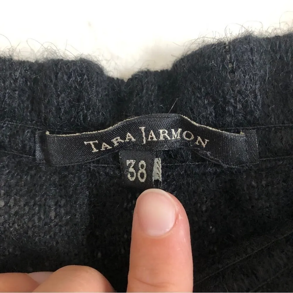 Tara Jarmon Kemi Black Knit Mohair Ruffle Neck Straps Peplum Tank Blouse Top Size 8 - Image 2