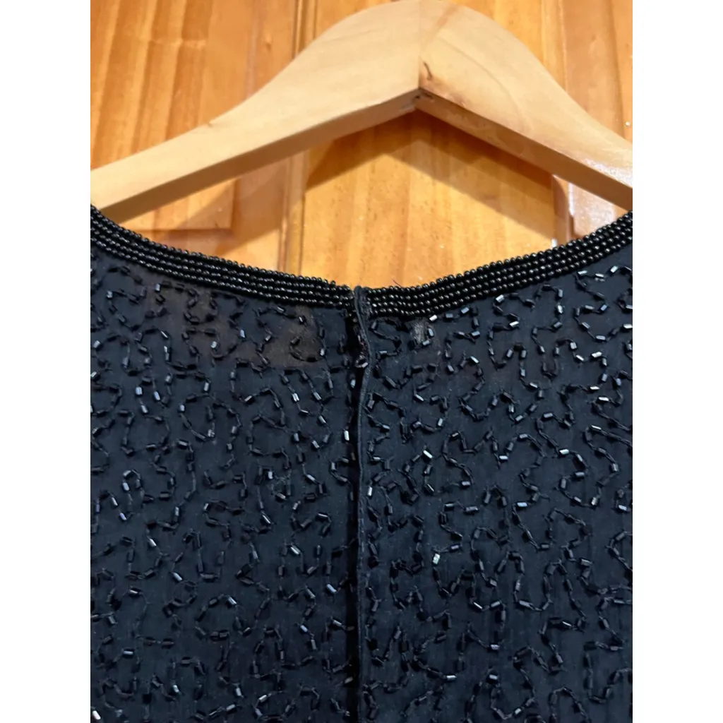 Scala Plus Size 1X Black Beaded Cocktail Sequin Fringe Party Dress Flapper Style - Image 6