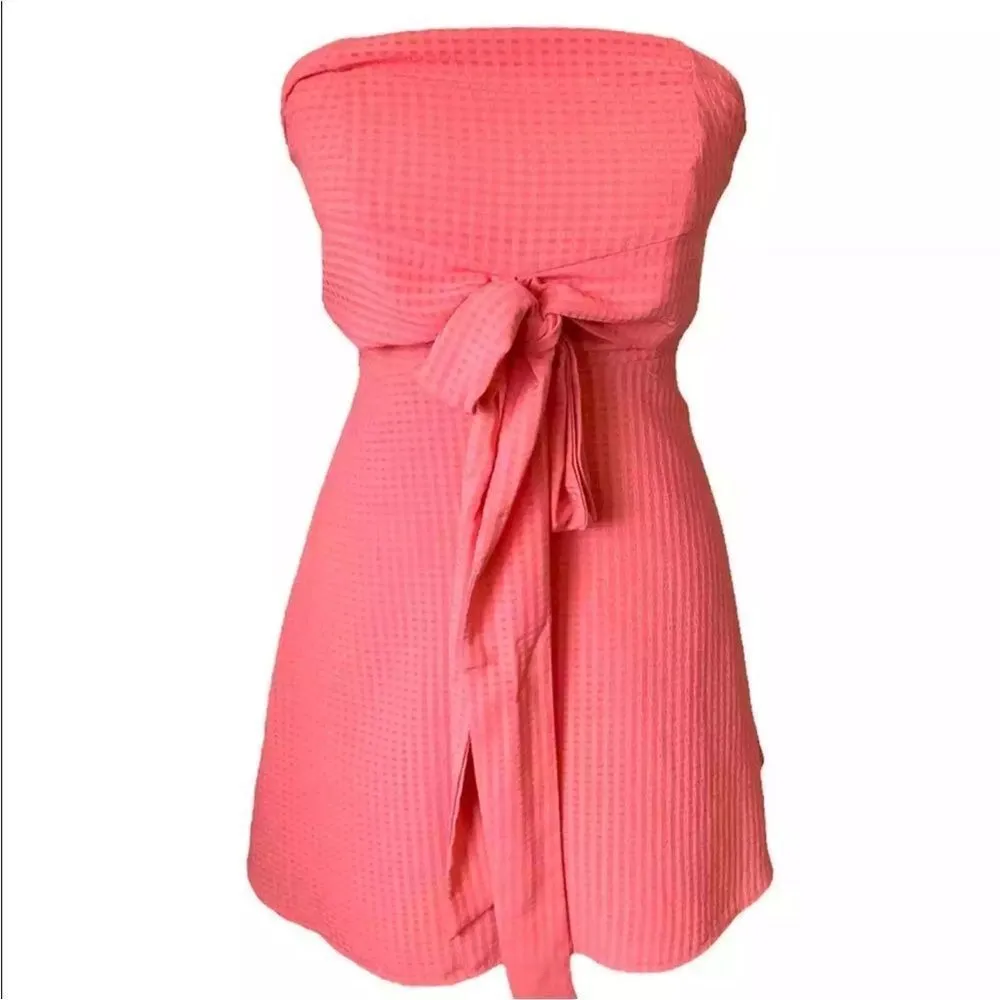 Revolve By the Way. Jenny Tube Front Tie Textured Coral Mini Dress small - Image 3