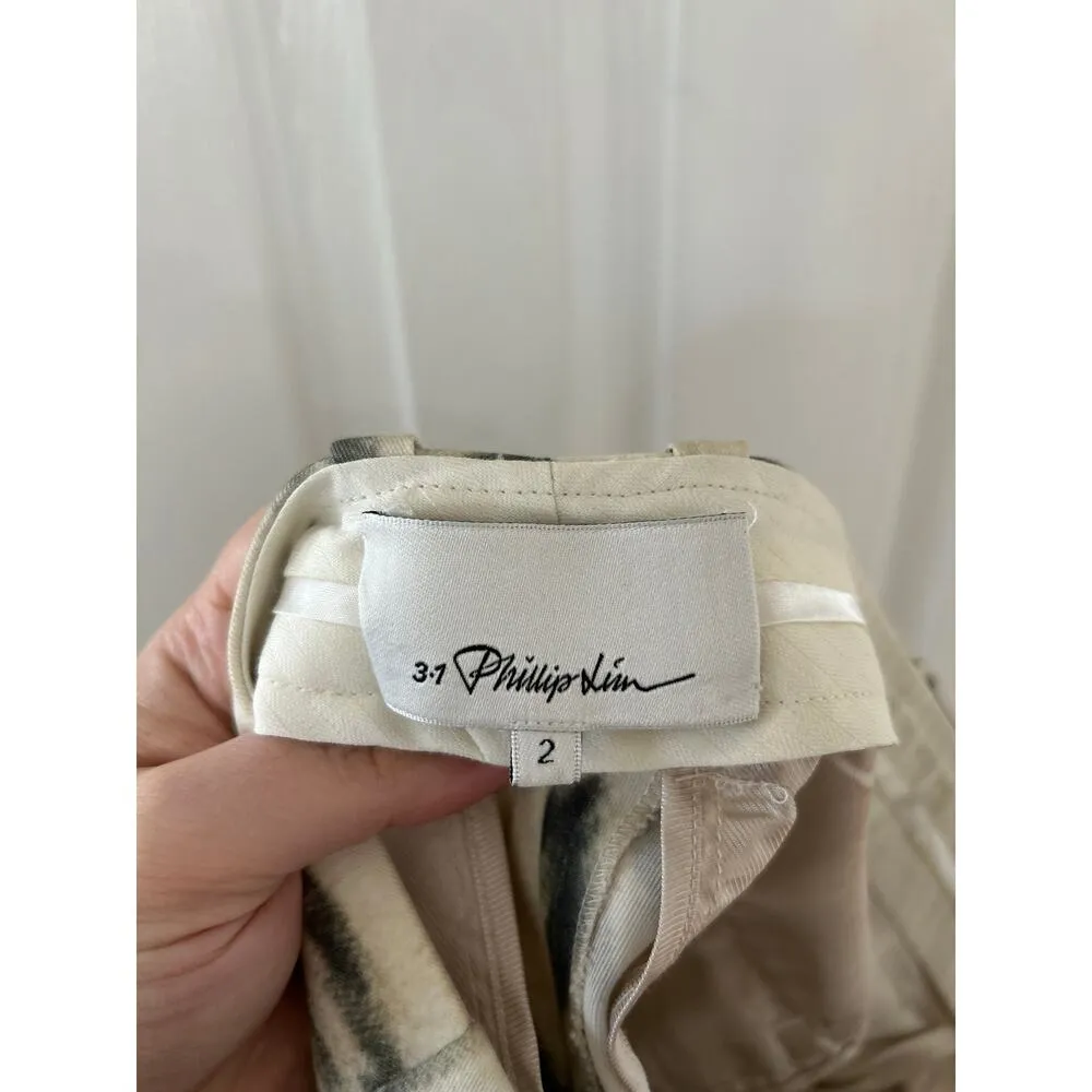 3.1 Phillip Lim Olive Green & Cream Woodgrain Printed Cropped Chino Pant - Image 4