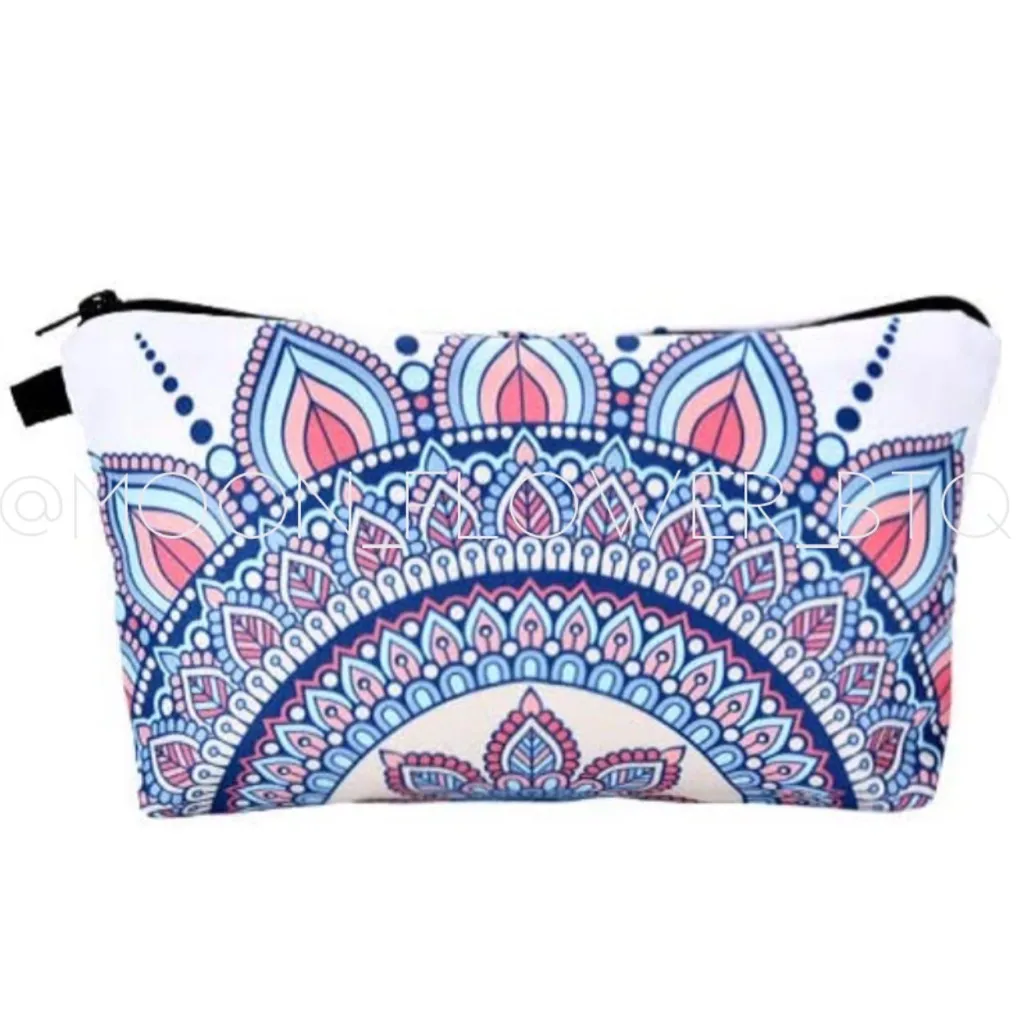 Pastel Boho Mandala Makeup Cosmetic Bag Pink - Image 2