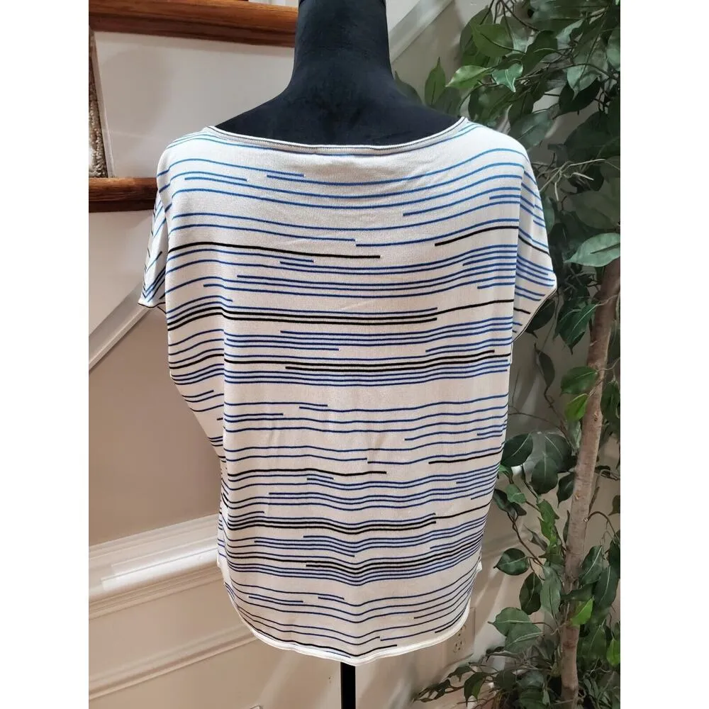 ST John Womens White Striped Rayon Round Neck Sleeveless Shirt Top Size Large - Image 5