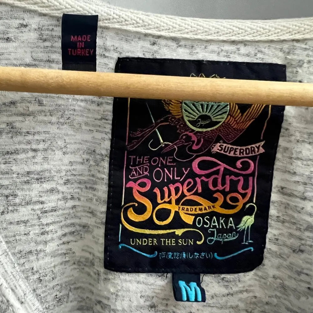 Superdry MEDIUM Gray Osakaya Pink Glitter Graphic Tee Shirt T-Shirt Long Sleeve - Image 8