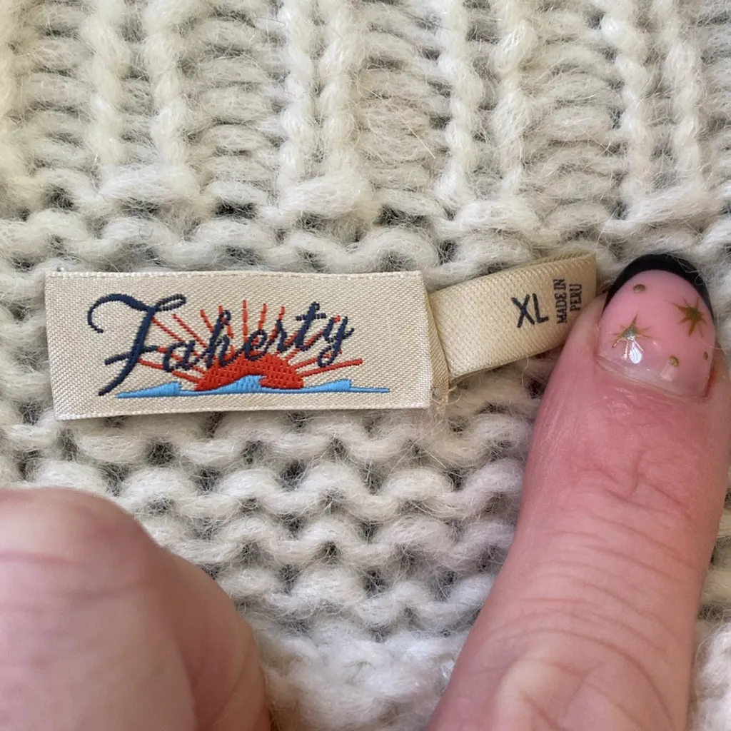 Faherty Polly Sweater Sz XL Mock Neck Cream Baby Alpaca Merino Wool Chunky Knit - Image 5