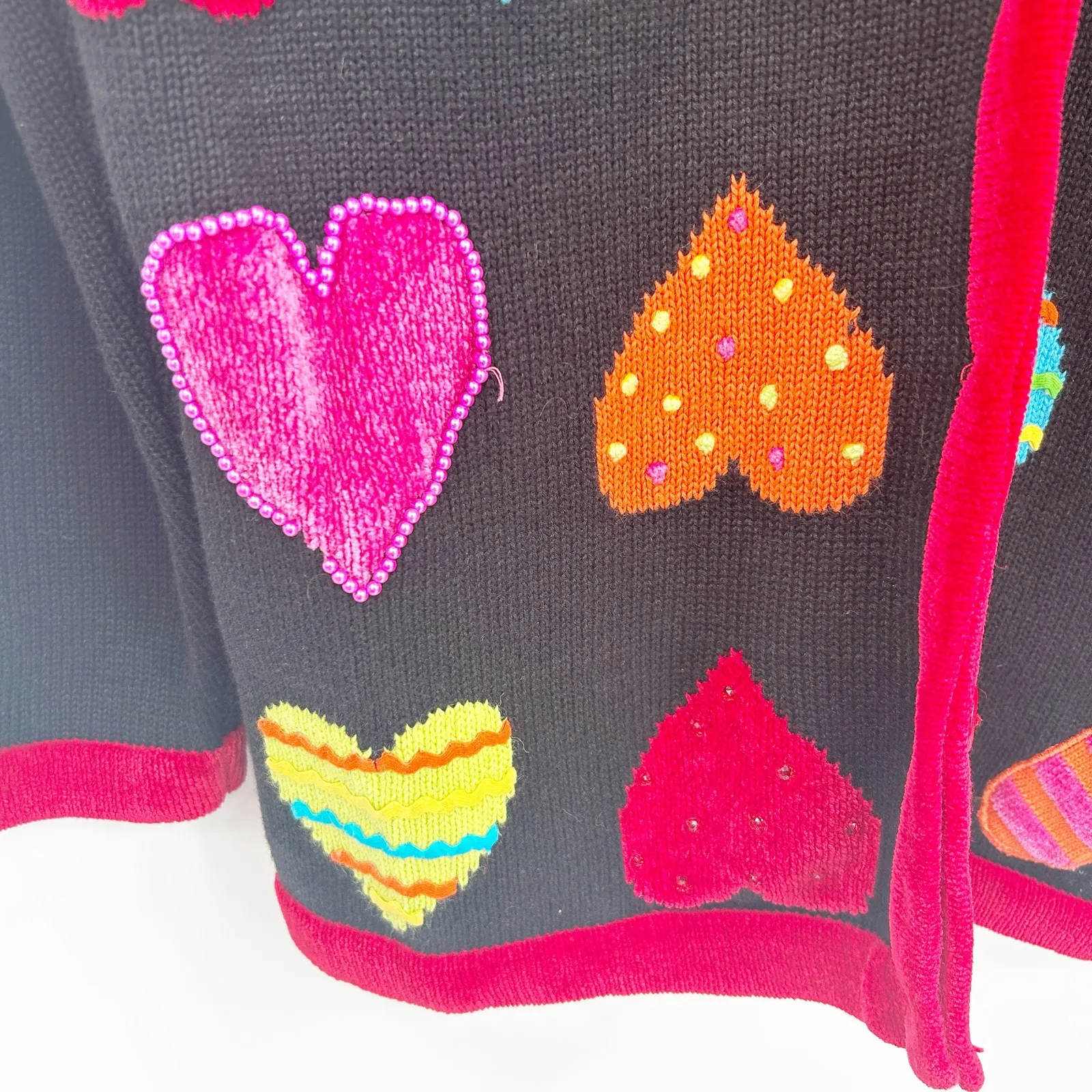 Quacker Factory Womens‎ Vintage Valentines Day Novelty Hearts Cardigan Sweater L Black Size L - Image 3