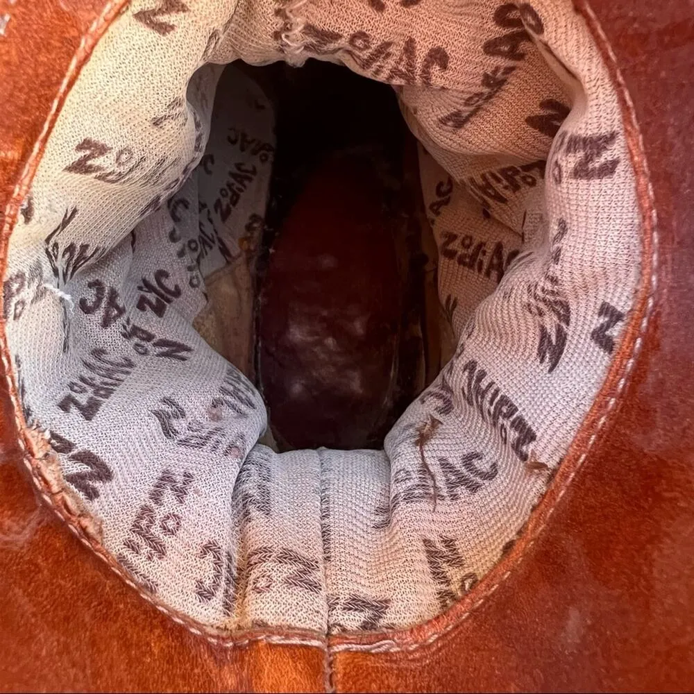 Vintage 70s 80s Zodiac cognac leather heeled booties boots 8 1/2M Brown Size 8.5 - Image 9