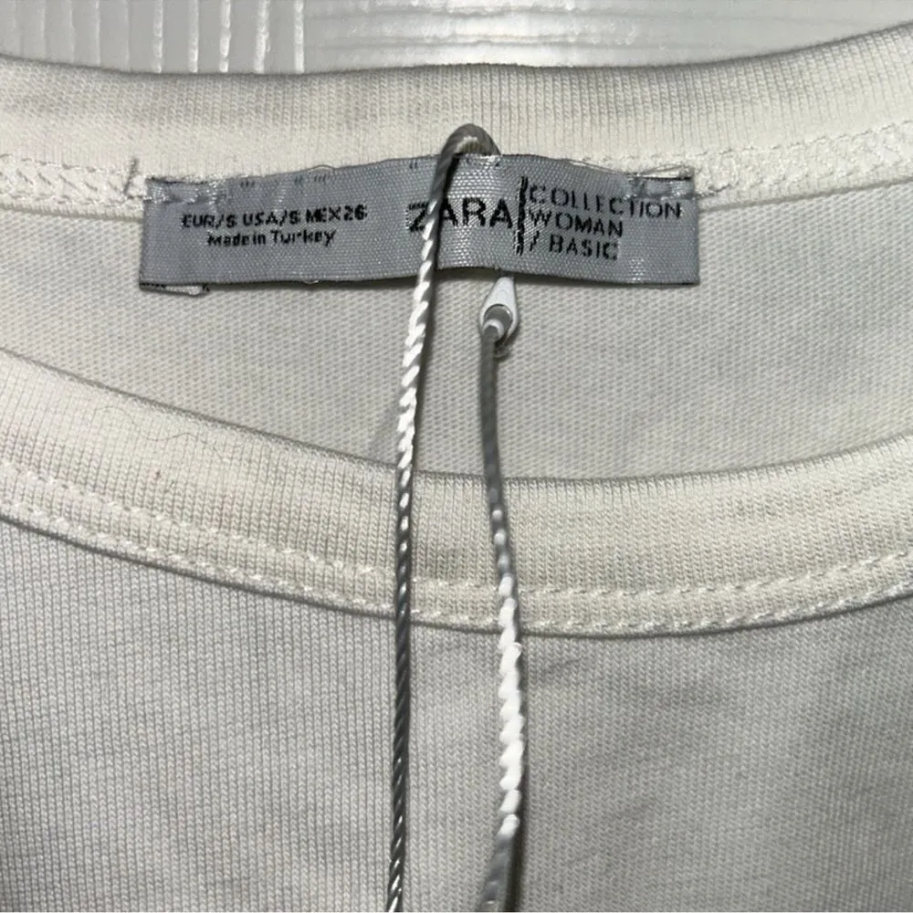 Zara Off-White Crew Neck Cotton T-shirt(Size Small) - Image 6