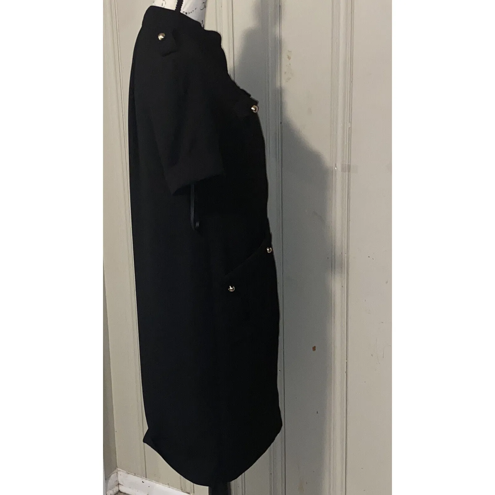 Leslie Fay Women's Front Zip Gold Detailed Black Cap Sleeve Sheath Dress Sz 6 - Image 14