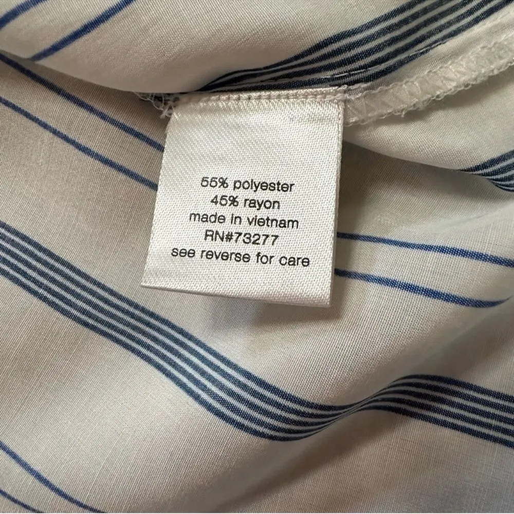 Elizabeth And James Blue Stripe Tie Neck Tunic Button Down Blouse Size Large - Image 11