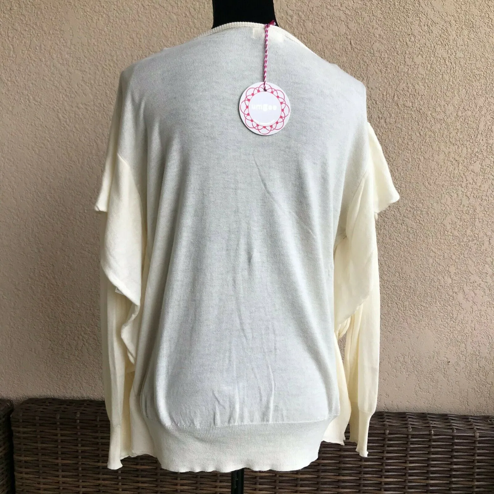 Umgee Womens Sweater Size Small Cream Ruffle Layered Butterfly Sleeve‎ NEW - Image 3