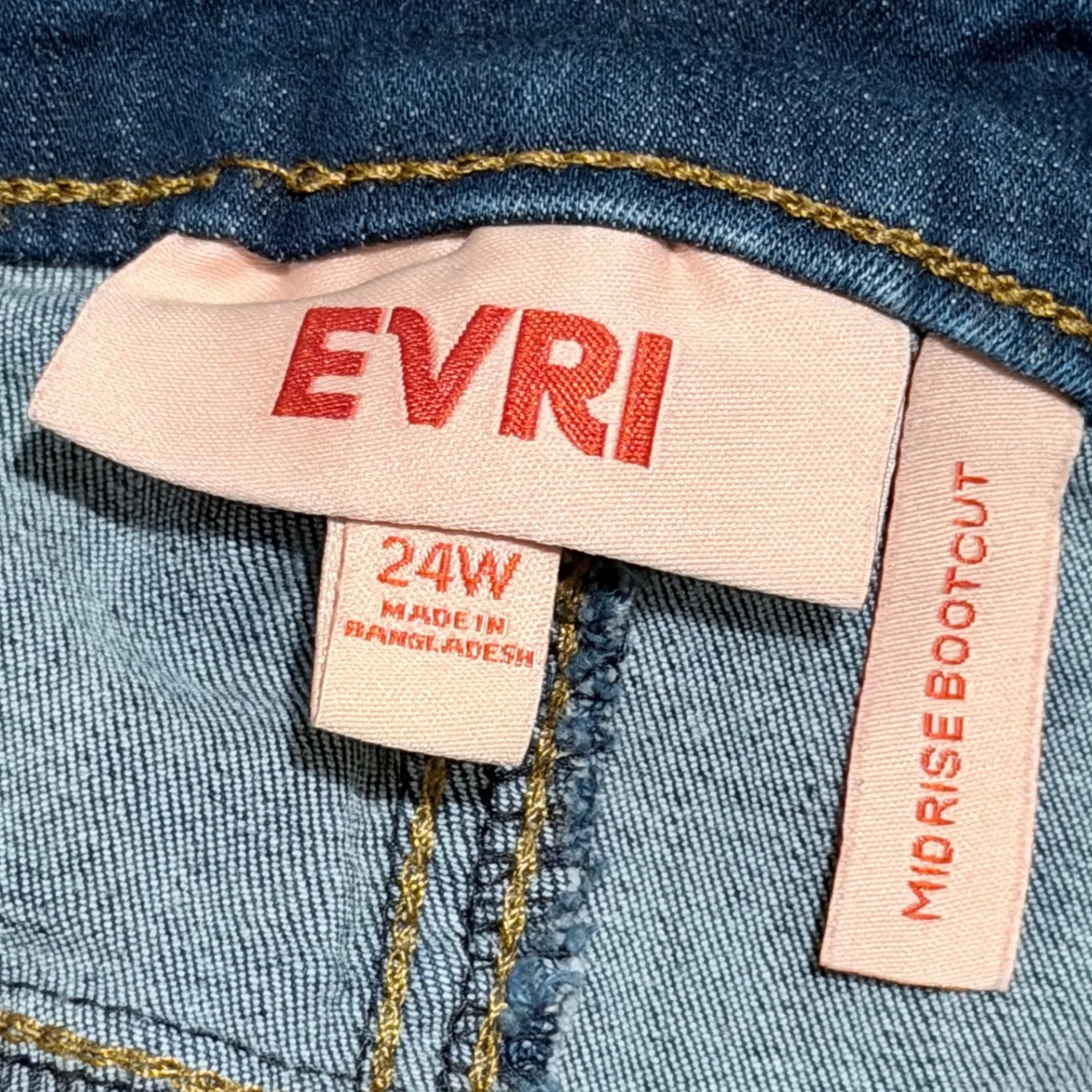 EVRI Jeans Mid Rise Bootcut Womens Plus Size 24W 24 Blue Stretch Denim Pants - Image 3