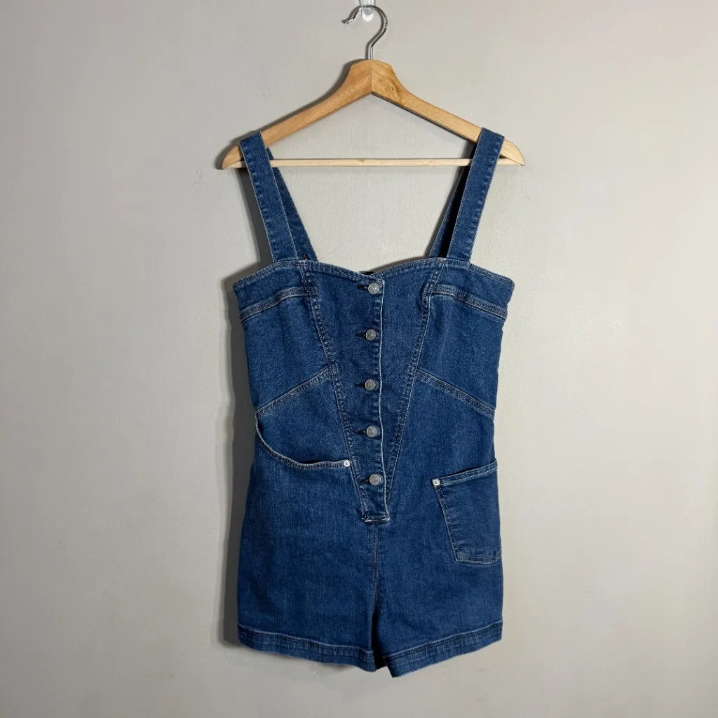 7 For All Mankind Asymmetrical Seam Denim Romper Womens XS Blue Western Bohemian - Image 6