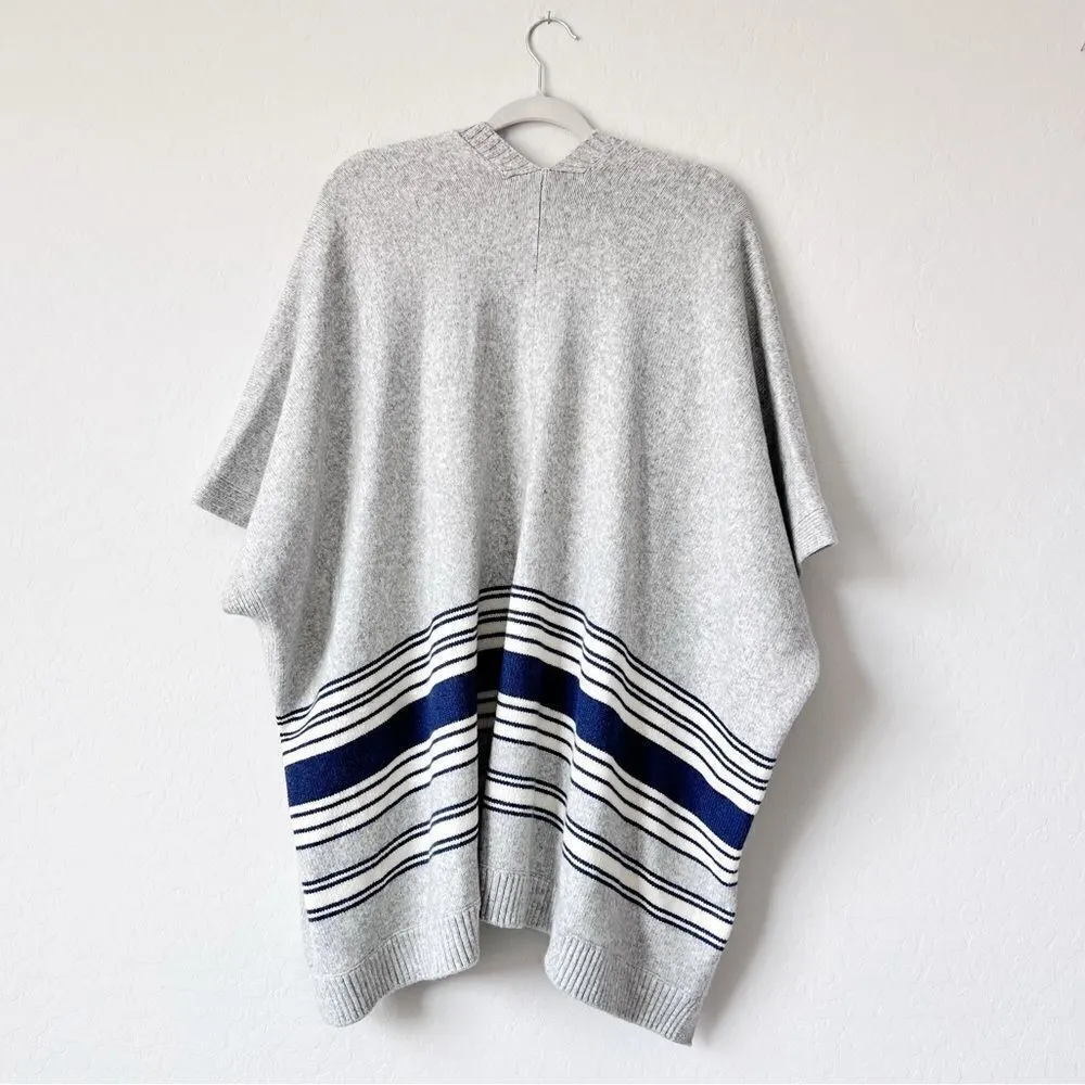 GAP Gray Western Wrap Poncho Cardigan Cape Wool Camel Hair Blend Blue Stripes - Image 4