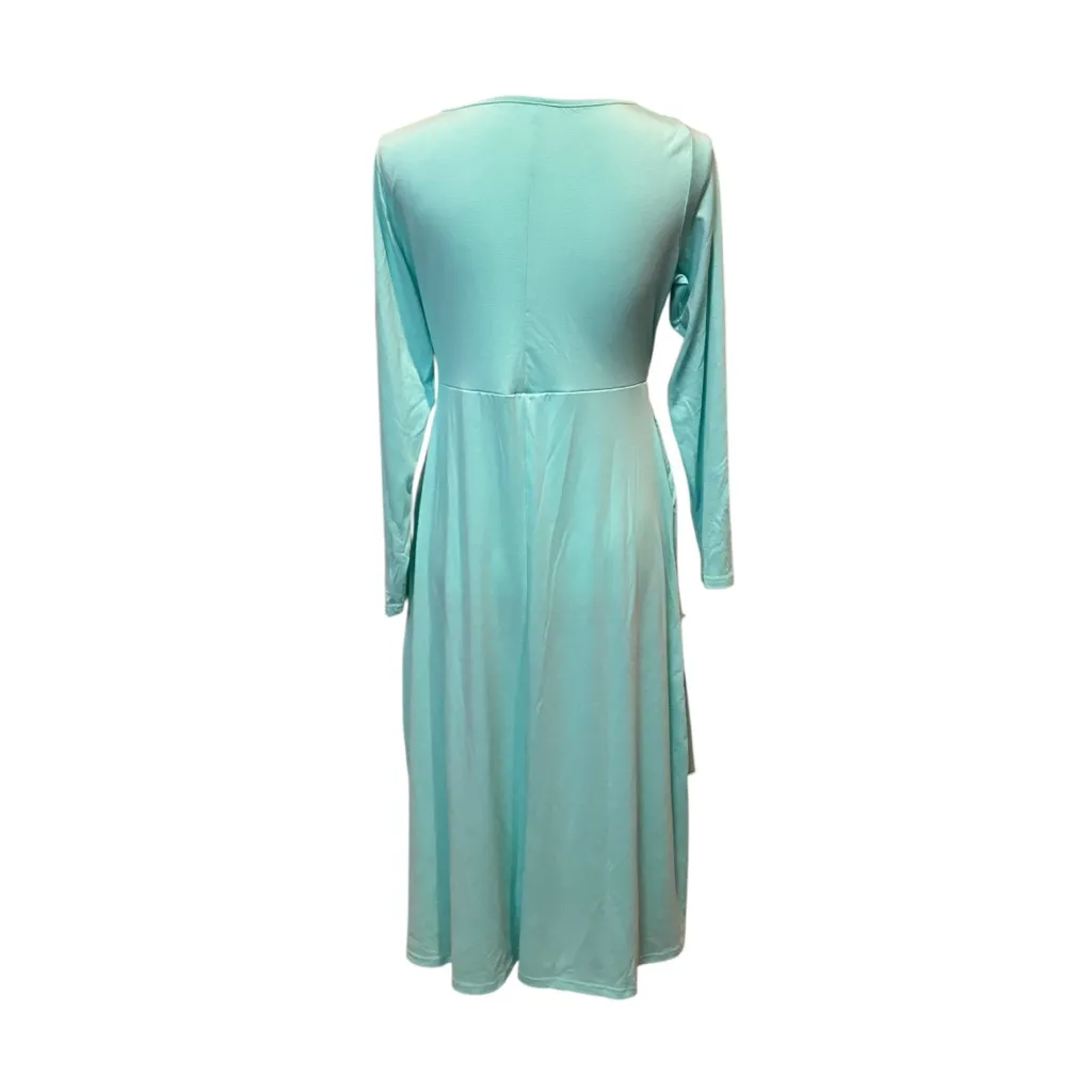 Chic Turquoise Long Sleeve Midi‎ Dress Green Size M - Image 2