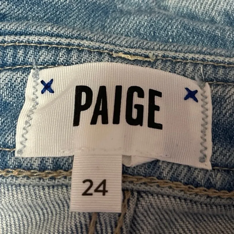 Paige Blue Sierra Denim Distressed Crop Frayed Jeans Romper Jumpsuit Overalls 24 - Image 7