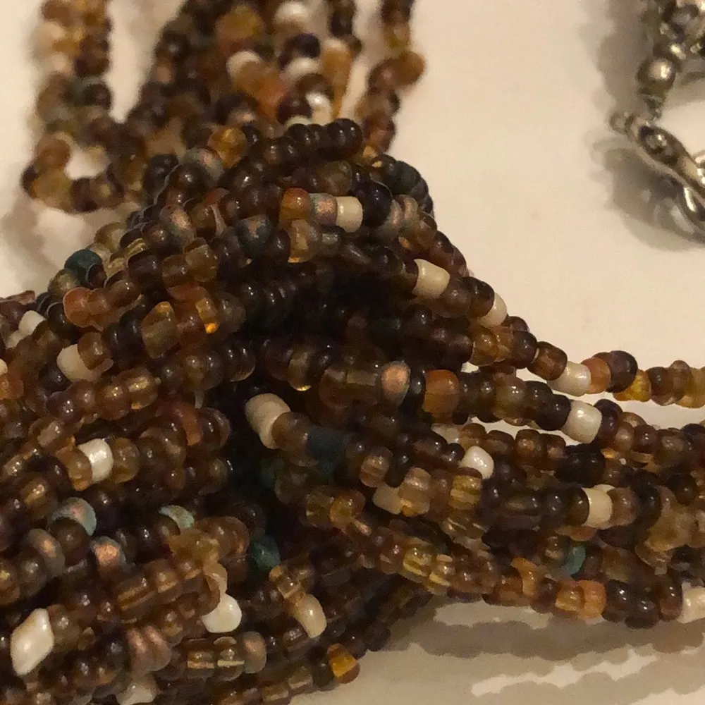Vintage Amber Boho Seed Bead Beaded Multi Strand Necklace Brown - Image 7