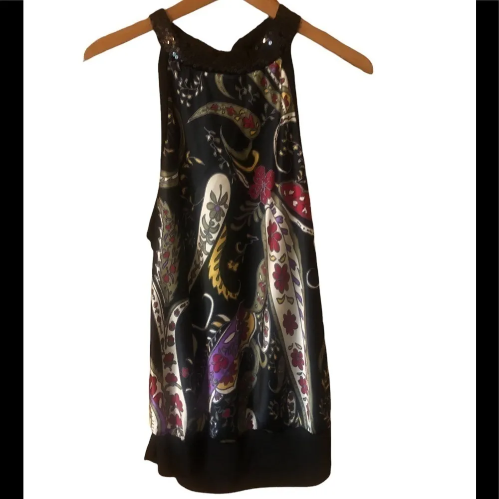 Y2K Black Purple & Gold paisley halter top Size L - Image 2