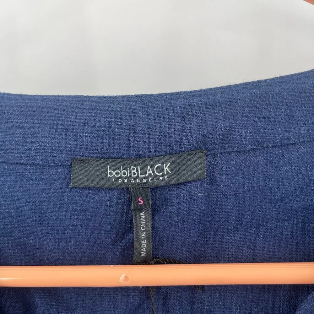 BOBI BLACK Blouse Small Linen Blend Navy NWT Button Down Dolman Style Casual - Image 3