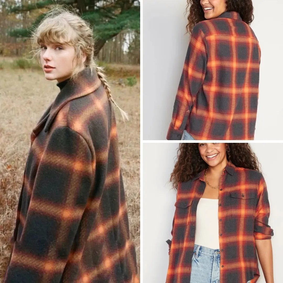 Old Navy The Boyfriend‎ Shirt Women's L Taylor Swift Plaid Evermore Flannel - Image 2