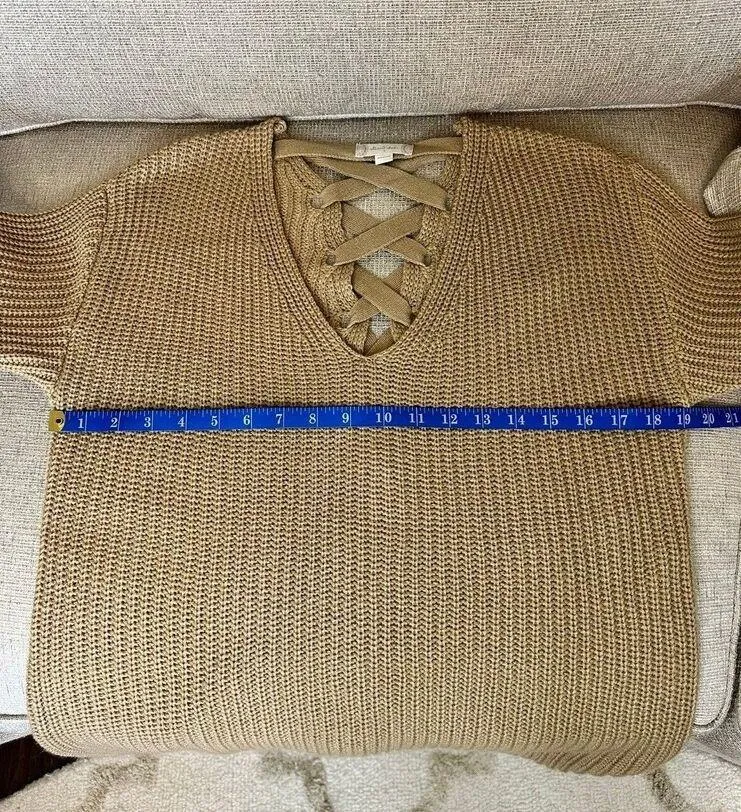 Womens Cable Knit Sweater Ribbon CrissCross Back Lace Up V-Neck SM - Image 10